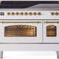 Ilve UPI486NMPWHG Nostalgie Ii 48 Inch Electric Freestanding Range In White With Brass Trim