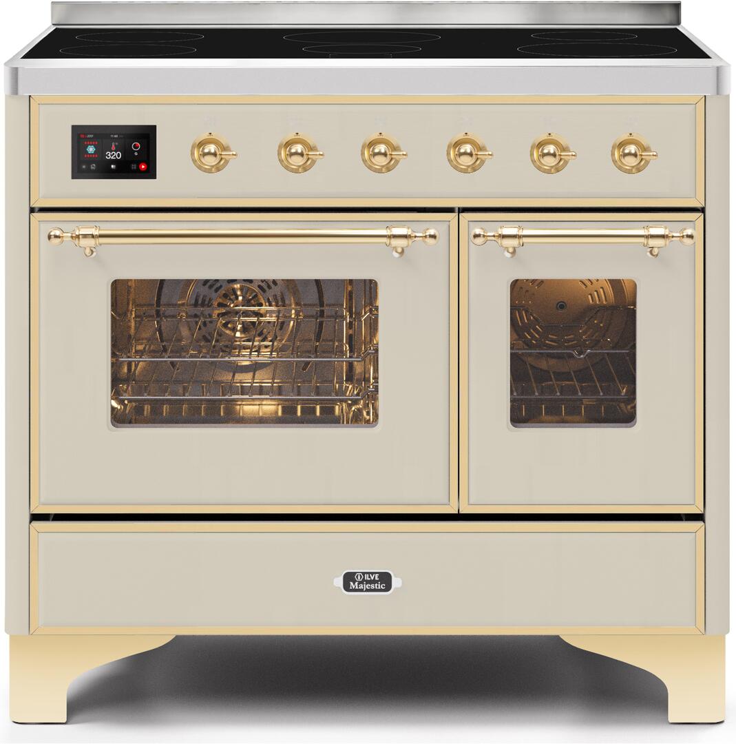 Ilve UMDI10NS3AWG Majestic Ii 40 Inch Electric Freestanding Range In Antique White With Brass Trim