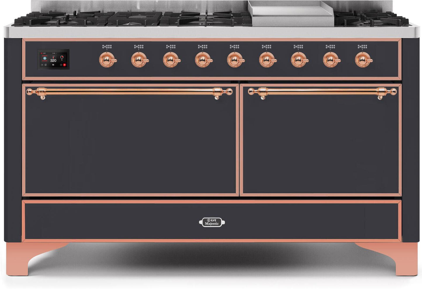 Ilve UM15FDQNS3MGPLP Majestic Ii 60 Inch Dual Fuel Liquid Propane Freestanding Range In Matte Graphite With Copper Trim