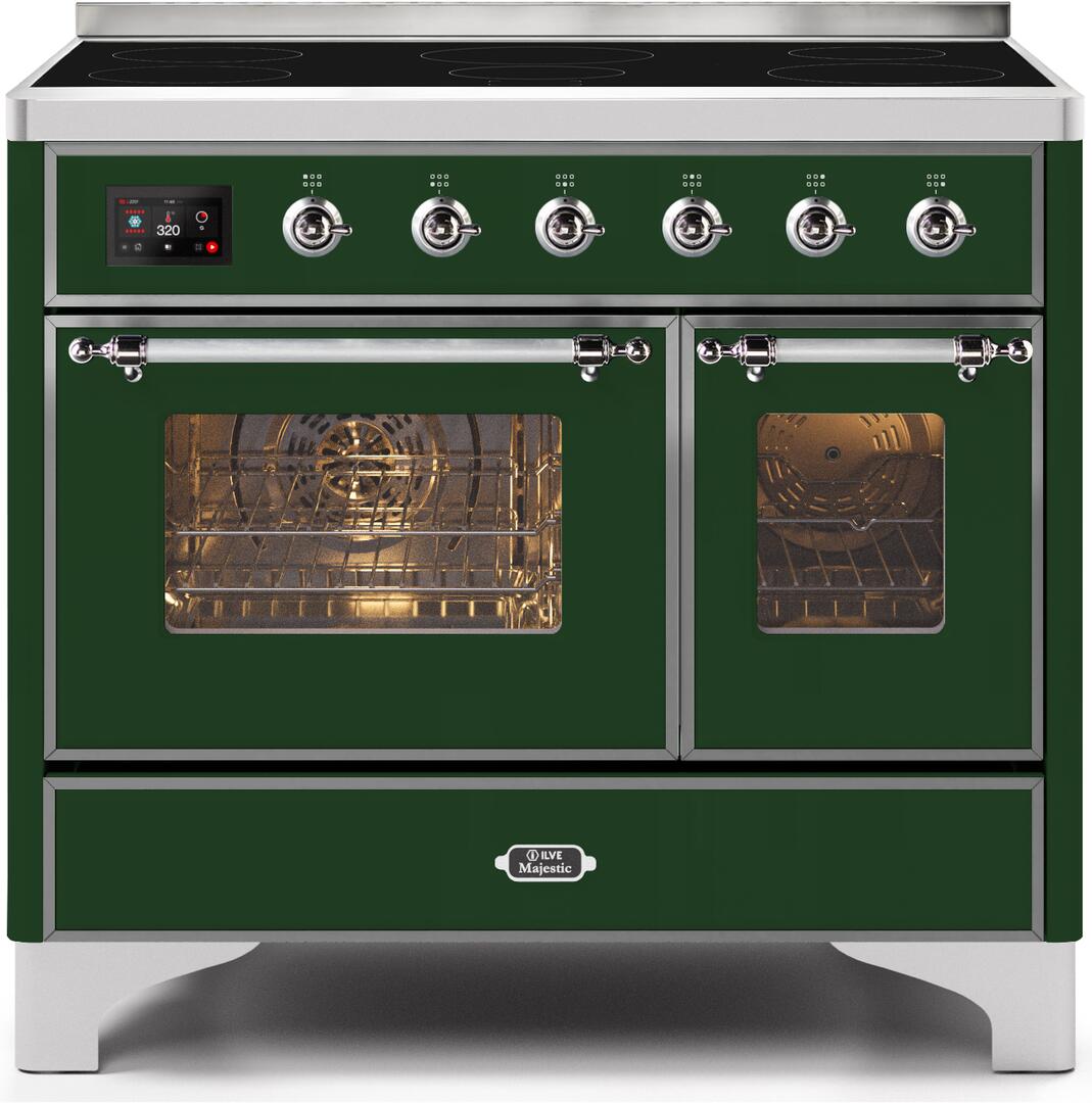 Ilve UMDI10NS3EGC Majestic Ii 40 Inch Electric Freestanding Range In Emerald Green With Chrome Trim