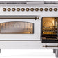 Ilve UP48FNMPWHBLP Nostalgie Ii 48 Inch Dual Fuel Liquid Propane Freestanding Range In White With Bronze Trim