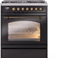 Ilve UP30NMPBKB Nostalgie Ii 30 Inch Dual Fuel Natural Gas Freestanding Range In Glossy Black With Bronze Trim