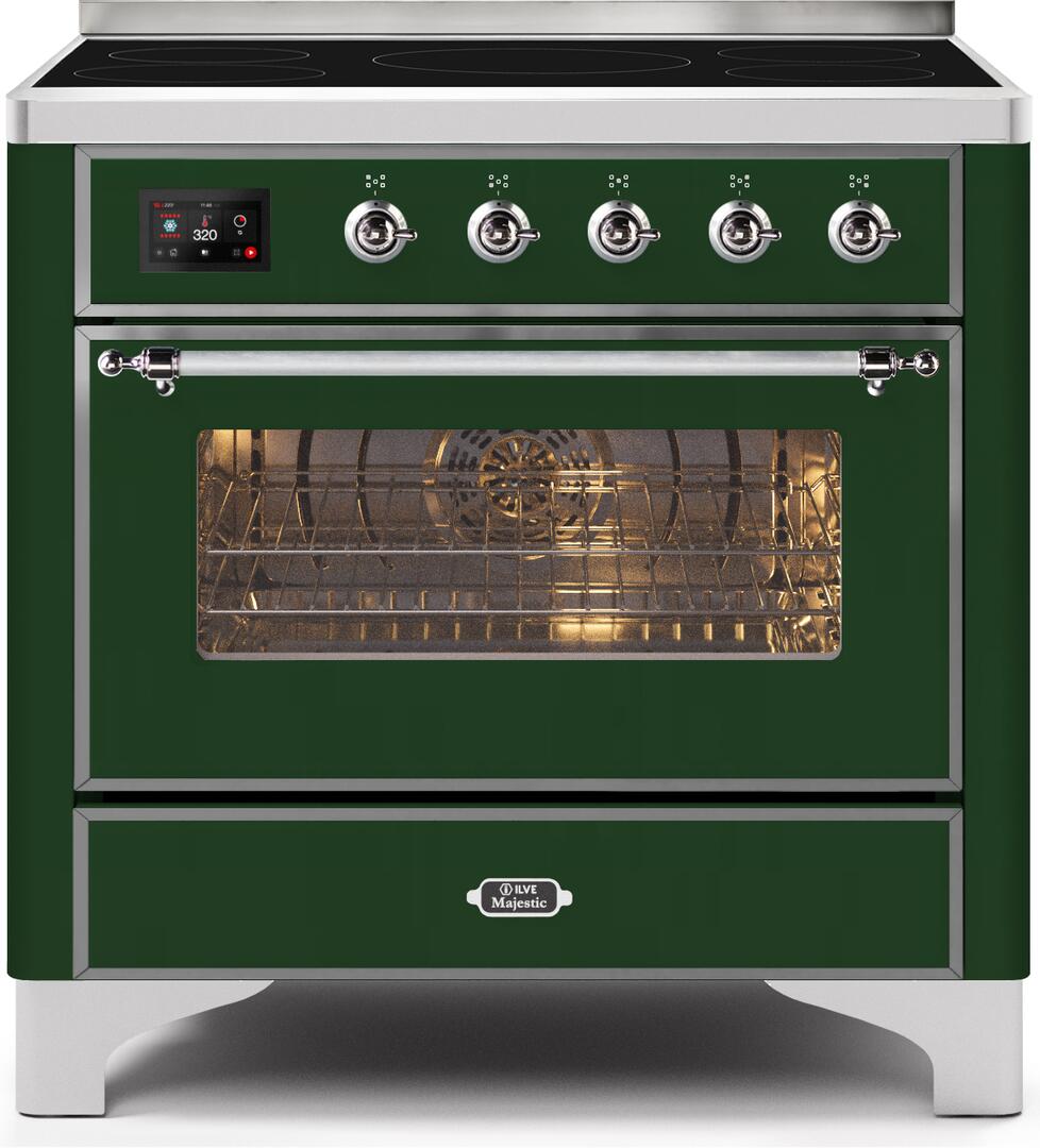 Ilve UMI09NS3EGC Majestic Ii 36 Inch Electric Freestanding Range In Emerald Green With Chrome Trim