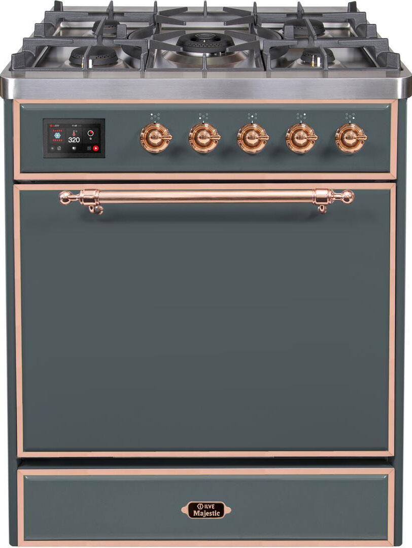 Ilve UM30DQNE3BGP Majestic Ii 30 Inch Dual Fuel Natural Gas Freestanding Range In Blue Grey With Copper Trim