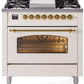 Ilve UP36FNMPAWG Nostalgie Ii 36 Inch Dual Fuel Natural Gas Freestanding Range In Antique White With Brass Trim