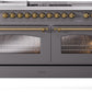 Ilve UP60FSNMPMGG Nostalgie Ii 60 Inch Dual Fuel Natural Gas Freestanding Range In Matte Graphite With Brass Trim