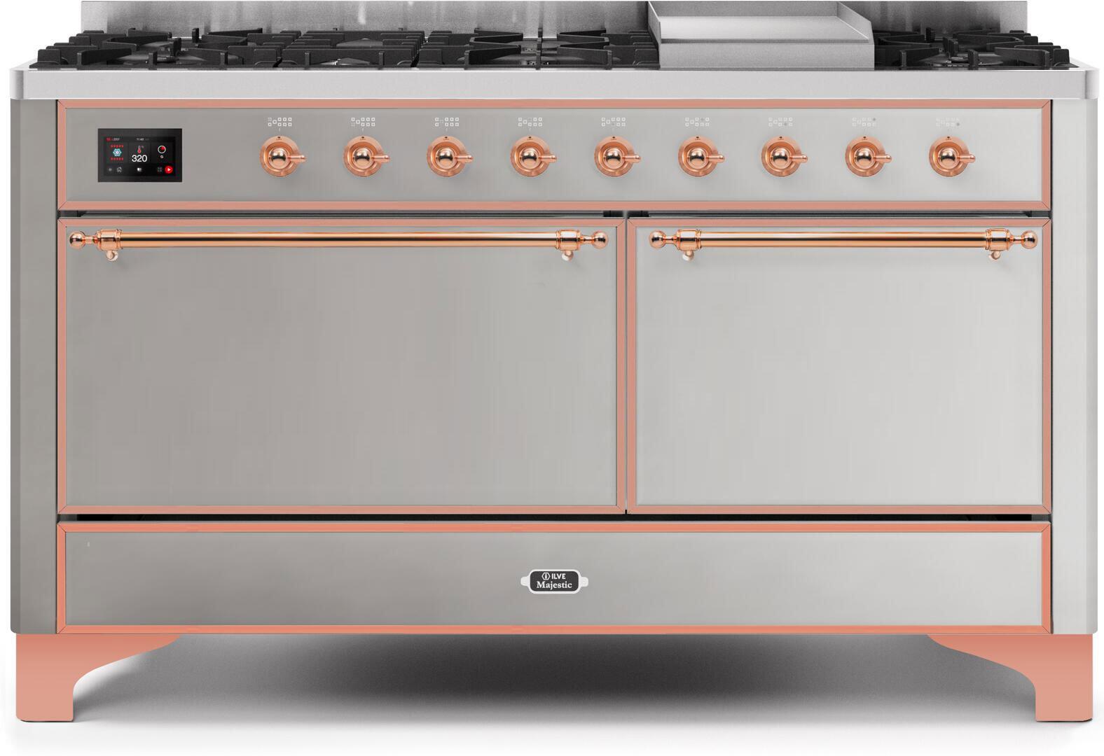 Ilve UM15FDQNS3SSP Majestic Ii 60 Inch Dual Fuel Natural Gas Freestanding Range In Stainless Steel With Copper Trim