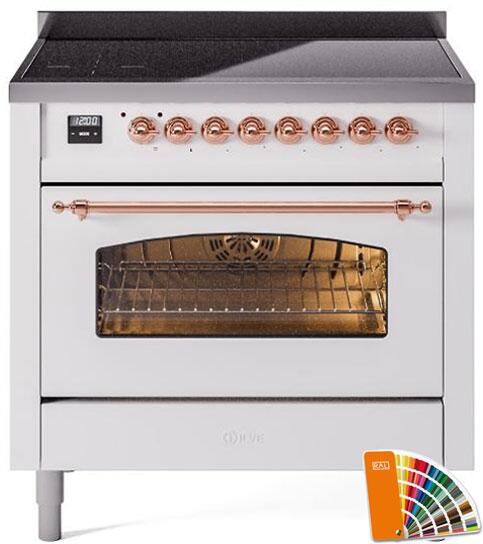 Ilve UPI366NMPRAP Nostalgie Ii 36 Inch Electric Freestanding Range In Ral Custom Color With Copper Trim