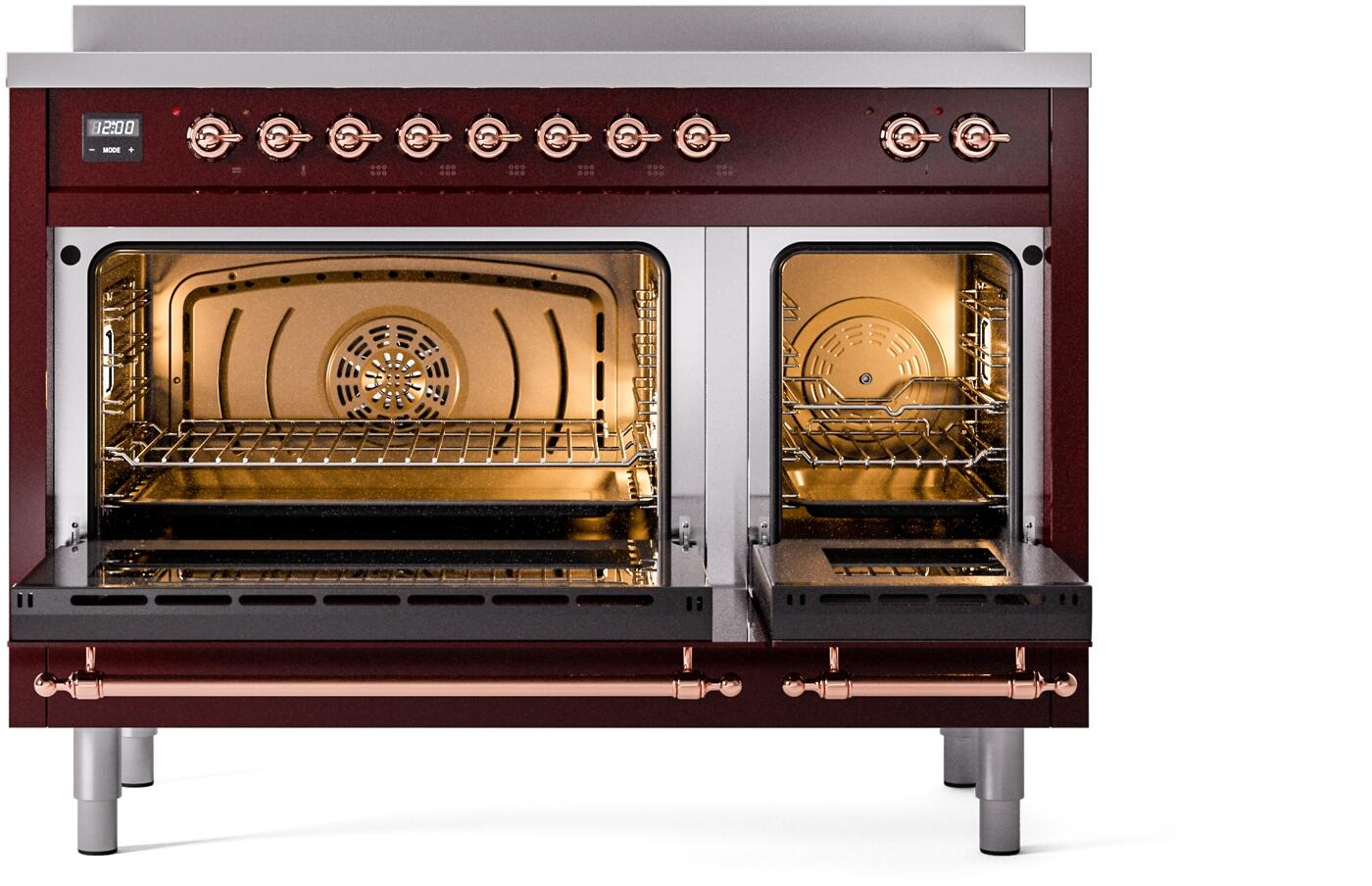 Ilve UPI486NMPBUP Nostalgie Ii 48 Inch Electric Freestanding Range In Burgundy With Copper Trim