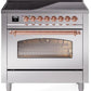 Ilve UPI366NMPSSP Nostalgie Ii 36 Inch Electric Freestanding Range In Stainless Steel With Copper Trim