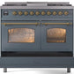 Ilve UPD40FNMPBGG Nostalgie Ii 40 Inch Dual Fuel Natural Gas Freestanding Range In Blue Grey With Brass Trim