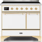 Ilve UMDI10QNS3WHG Majestic Ii 40 Inch Electric Freestanding Range In White With Brass Trim