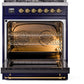 Ilve UP30NMPMBGLP Nostalgie Ii 30 Inch Dual Fuel Liquid Propane Freestanding Range In Blue With Brass Trim