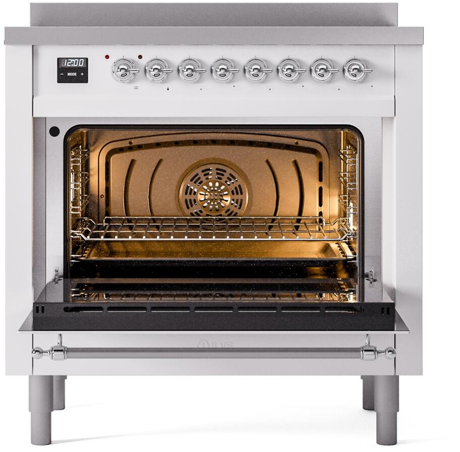 Ilve UPI366NMPWHC Nostalgie Ii 36 Inch Electric Freestanding Range In White With Chrome Trim