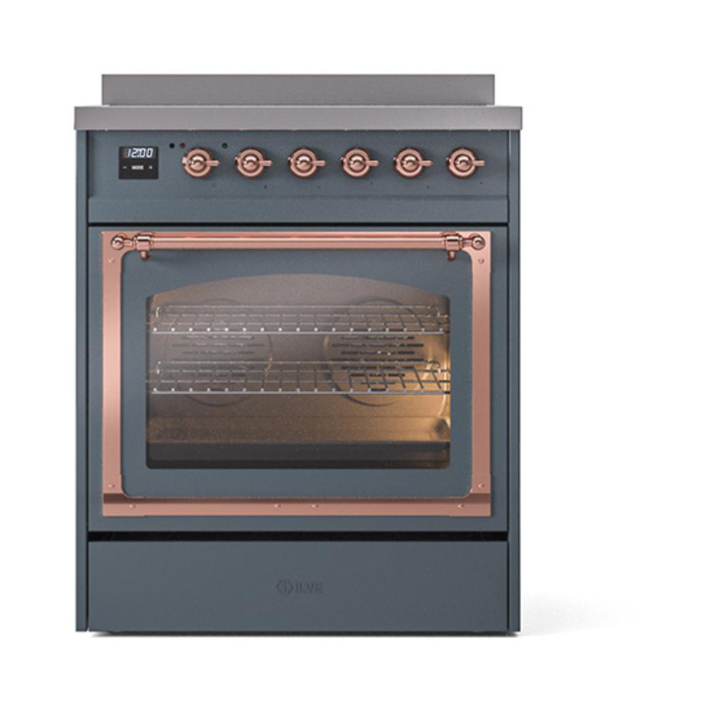 Ilve UNI304NMPBGP Ilve Uni304Nmpbgp Nostalgie Ii Noblesse 30" Induction Range (Triple Glass Door, Blue Grey, Copper)