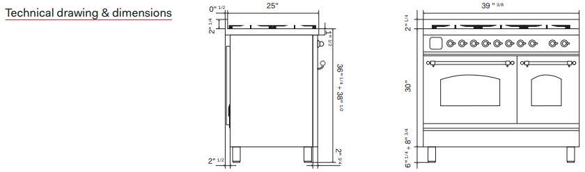 Ilve UPD40FNMPMGP Nostalgie Ii 40 Inch Dual Fuel Natural Gas Freestanding Range In Matte Graphite With Copper Trim