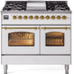 Ilve UPD40FNMPWHGLP Nostalgie Ii 40 Inch Dual Fuel Liquid Propane Freestanding Range In White With Brass Trim