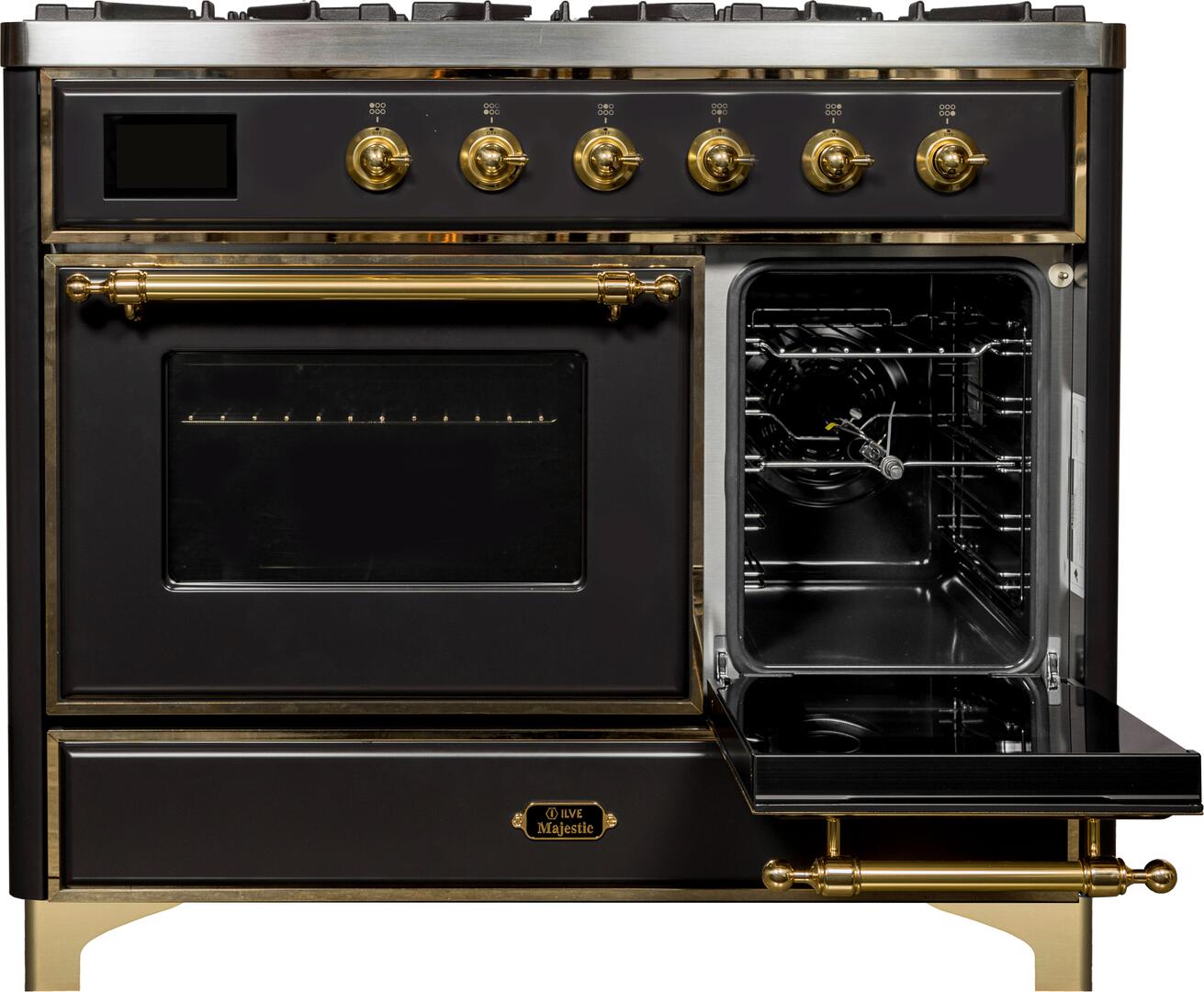 Ilve UMD10FDNS3MGGLP Majestic Ii 40 Inch Dual Fuel Liquid Propane Freestanding Range In Matte Graphite With Brass Trim