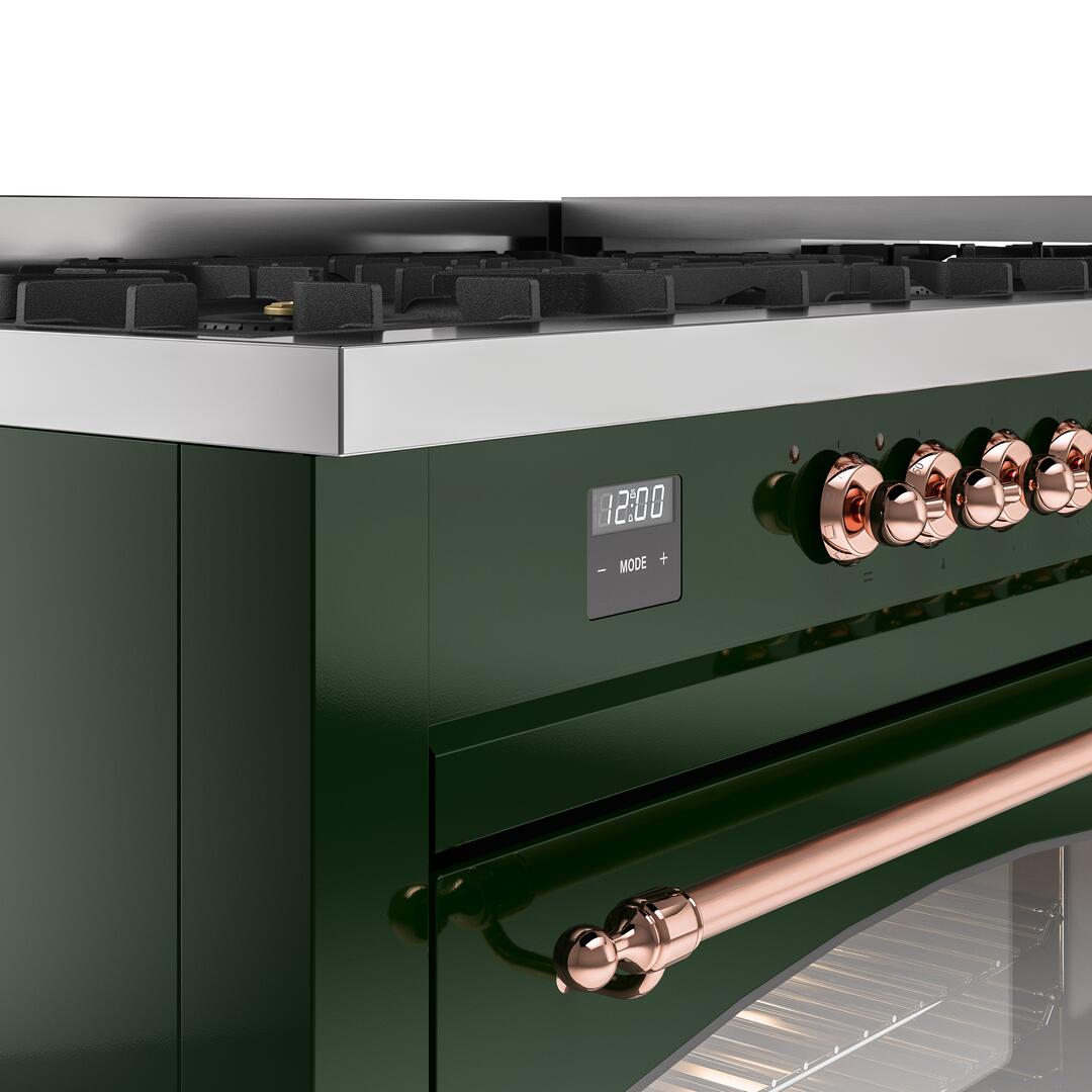 Ilve UP60FNMPEGPLP Nostalgie Ii 60 Inch Dual Fuel Liquid Propane Freestanding Range In Emerald Green With Copper Trim