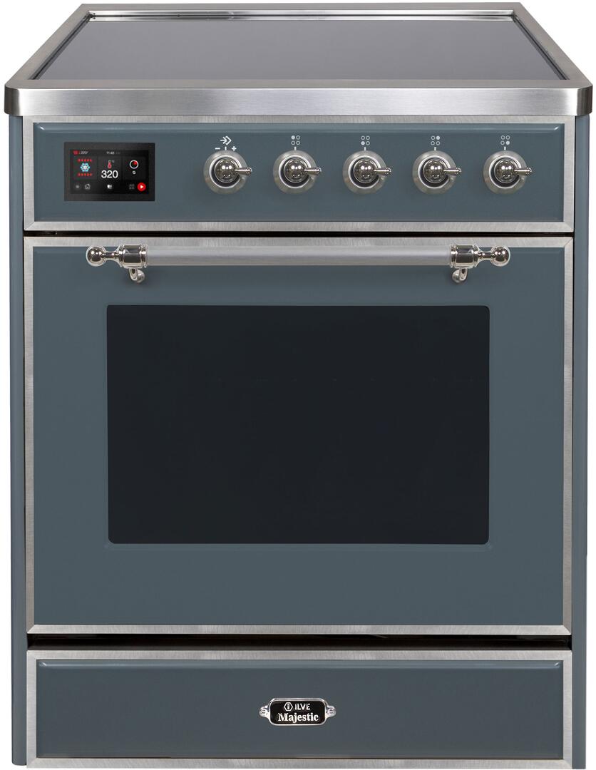 Ilve UMI30NE3BGC Majestic Ii 30 Inch Electric Freestanding Range In Blue Grey With Chrome Trim