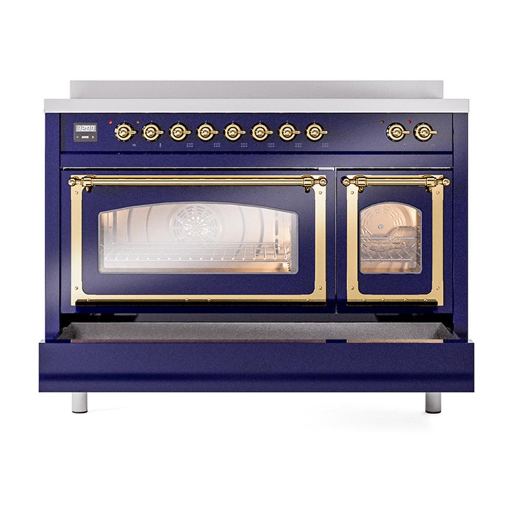 Ilve UNI486NMPMBG Ilve Uni486Nmpmbg Nostalgie Ii Noblesse 48" Induction Range (Triple Glass Door, Midnight Blue, Brass)