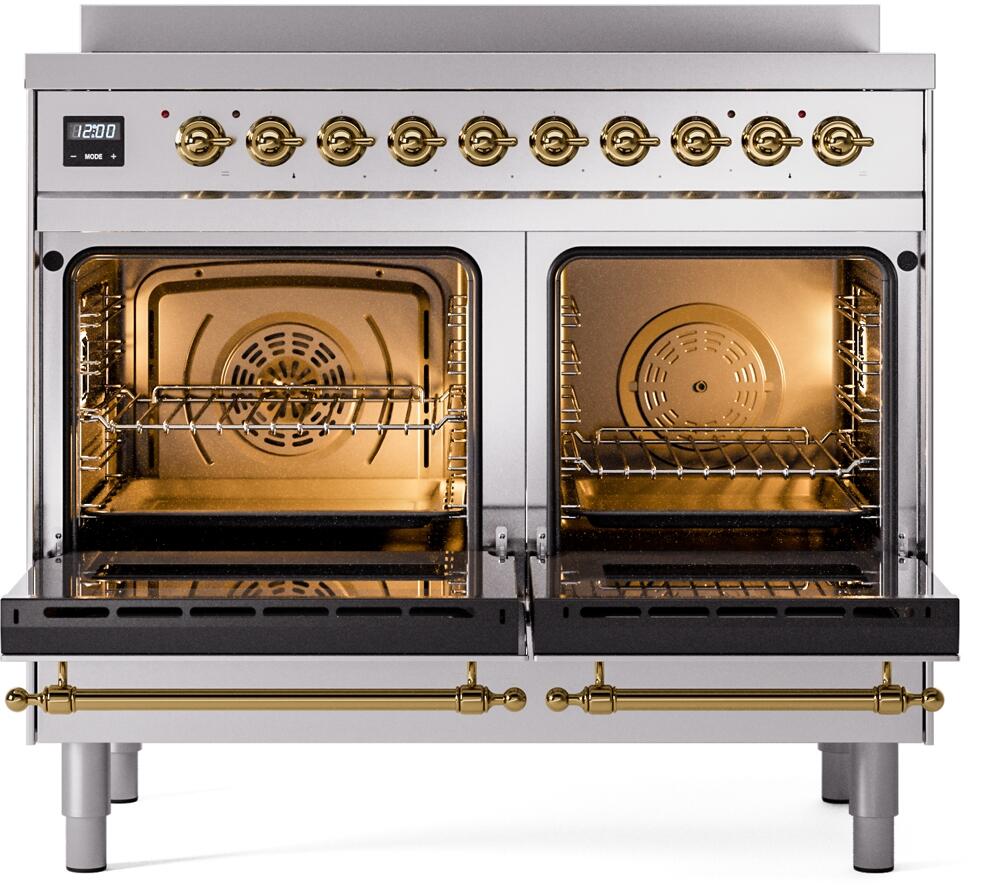 Ilve UPDI406NMPSSG Nostalgie Ii 40 Inch Electric Freestanding Range In Stainless Steel With Brass Trim