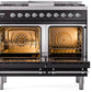 Ilve UPD40FNMPBKCLP Nostalgie Ii 40 Inch Dual Fuel Liquid Propane Freestanding Range In Glossy Black With Chrome Trim