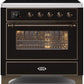 Ilve UMI09NS3BKB Majestic Ii 36 Inch Electric Freestanding Range In Glossy Black With Bronze Trim