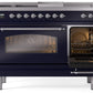 Ilve UP48FSNMPMBC Nostalgie Ii 48 Inch Dual Fuel Natural Gas Freestanding Range In Blue With Chrome Trim