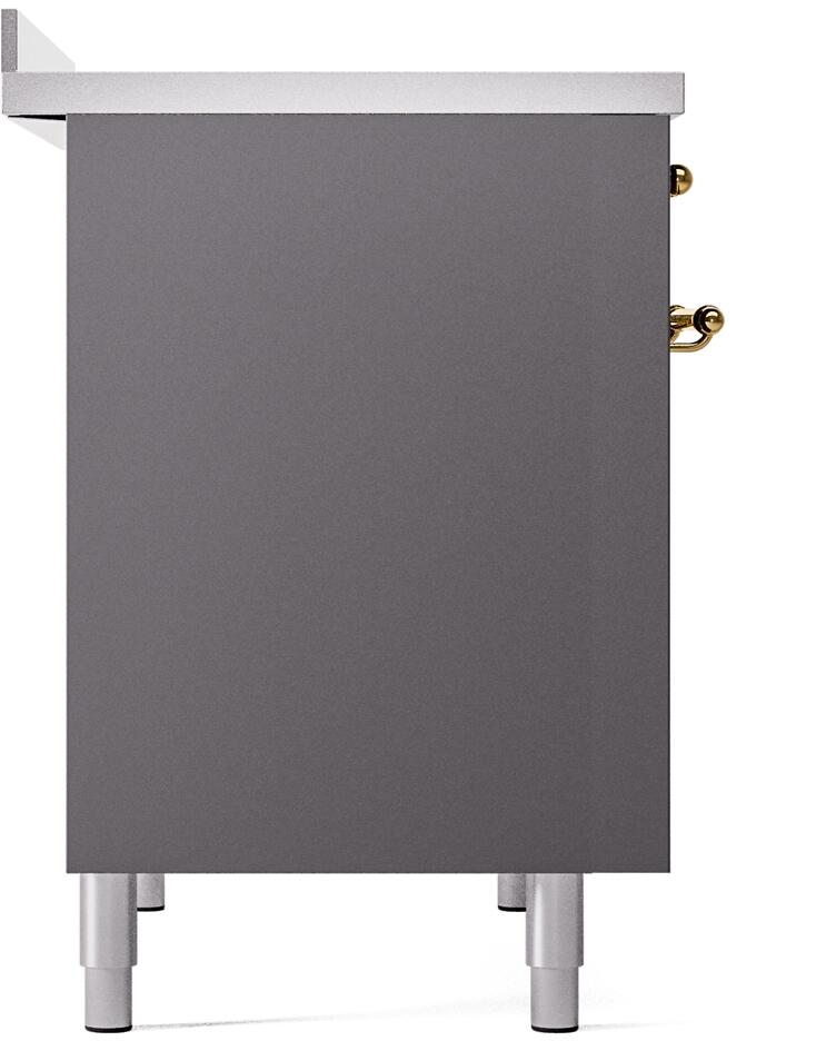 Ilve UPDI406NMPMGG Nostalgie Ii 40 Inch Electric Freestanding Range In Matte Graphite With Brass Trim