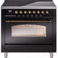 Ilve UPI366NMPBKB Nostalgie Ii 36 Inch Electric Freestanding Range In Glossy Black With Bronze Trim