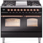 Ilve UPD40FNMPBKPLP Nostalgie Ii 40 Inch Dual Fuel Liquid Propane Freestanding Range In Glossy Black With Copper Trim