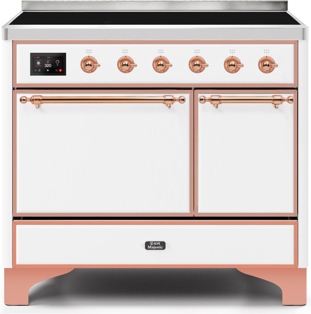 Ilve UMDI10QNS3WHP Majestic Ii 40 Inch Electric Freestanding Range In White With Copper Trim