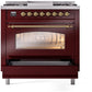 Ilve UP36FNMPBUGLP Nostalgie Ii 36 Inch Dual Fuel Liquid Propane Freestanding Range In Burgundy With Brass Trim