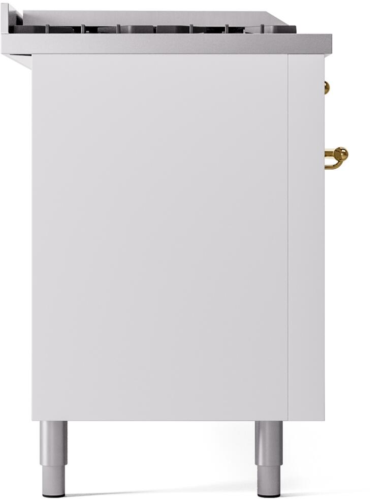 Ilve UP60FSNMPWHG Nostalgie Ii 60 Inch Dual Fuel Natural Gas Freestanding Range In White With Brass Trim