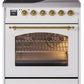 Ilve UPI304NMPWHG Nostalgie Ii 30 Inch Electric Freestanding Range In White With Brass Trim