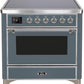 Ilve UMI09NS3BGC Majestic Ii 36 Inch Electric Freestanding Range In Blue Grey With Chrome Trim