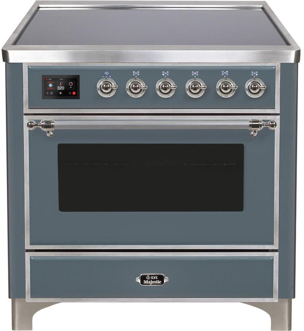 Ilve UMI09NS3BGC Majestic Ii 36 Inch Electric Freestanding Range In Blue Grey With Chrome Trim