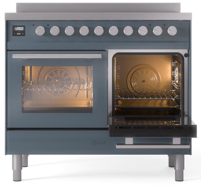 Ilve UPDI406WMPBG Professional Plus Ii 40 Inch Electric Freestanding Range In Blue Grey With Trim