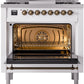 Ilve UP36FNMPWHB Nostalgie Ii 36 Inch Dual Fuel Natural Gas Freestanding Range In White With Bronze Trim