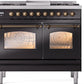 Ilve UPD40FNMPBKBLP Nostalgie Ii 40 Inch Dual Fuel Liquid Propane Freestanding Range In Glossy Black With Bronze Trim