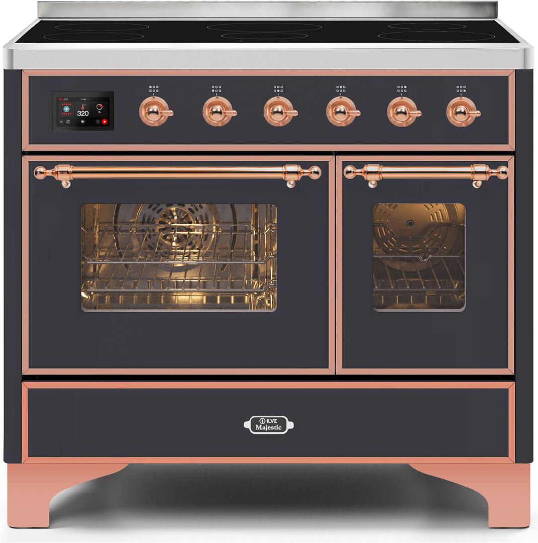 Ilve UMDI10NS3MGP Majestic Ii 40 Inch Electric Freestanding Range In Matte Graphite With Copper Trim