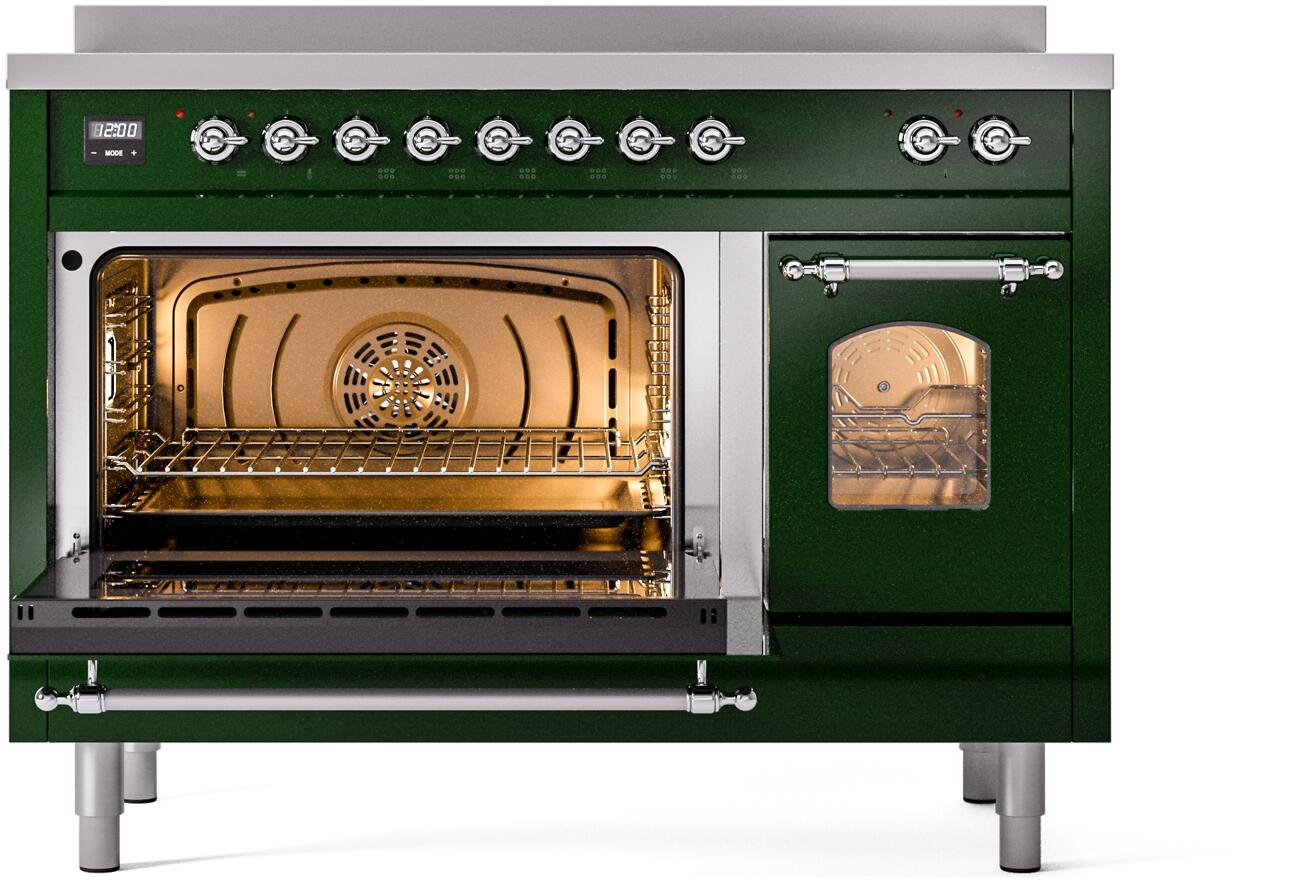 Ilve UPI486NMPEGC Nostalgie Ii 48 Inch Electric Freestanding Range In Emerald Green With Chrome Trim