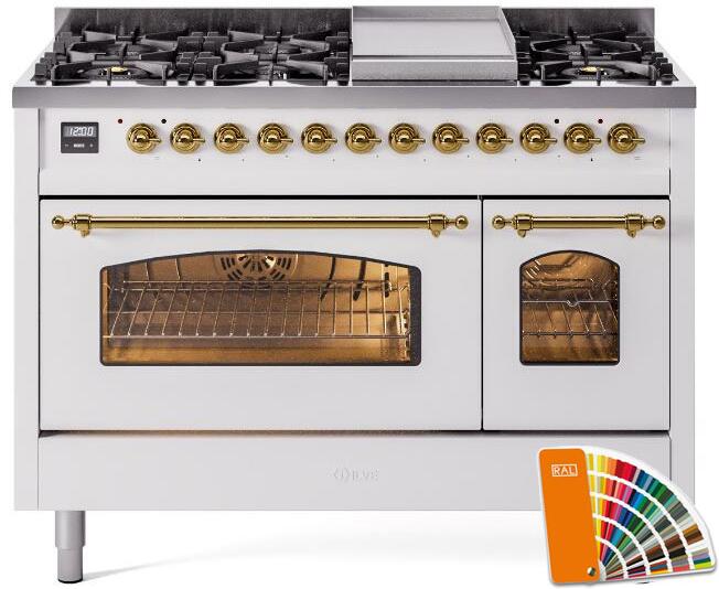 Ilve UP48FNMPRAG Nostalgie Ii 48 Inch Dual Fuel Natural Gas Freestanding Range In Ral Custom Color With Brass Trim