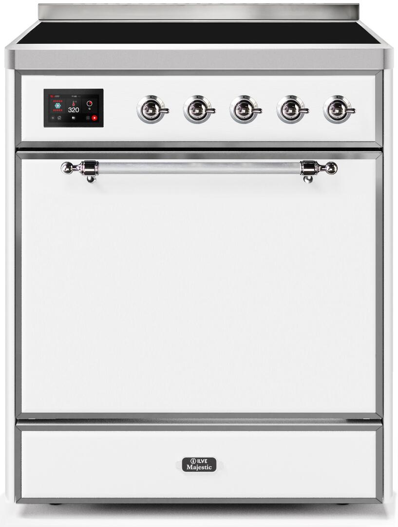 Ilve UMI30QNE3WHC Majestic Ii 30 Inch Electric Freestanding Range In White With Chrome Trim