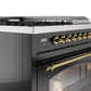 Ilve UP48FSNMPBKGLP Nostalgie Ii 48 Inch Dual Fuel Liquid Propane Freestanding Range In Glossy Black With Brass Trim