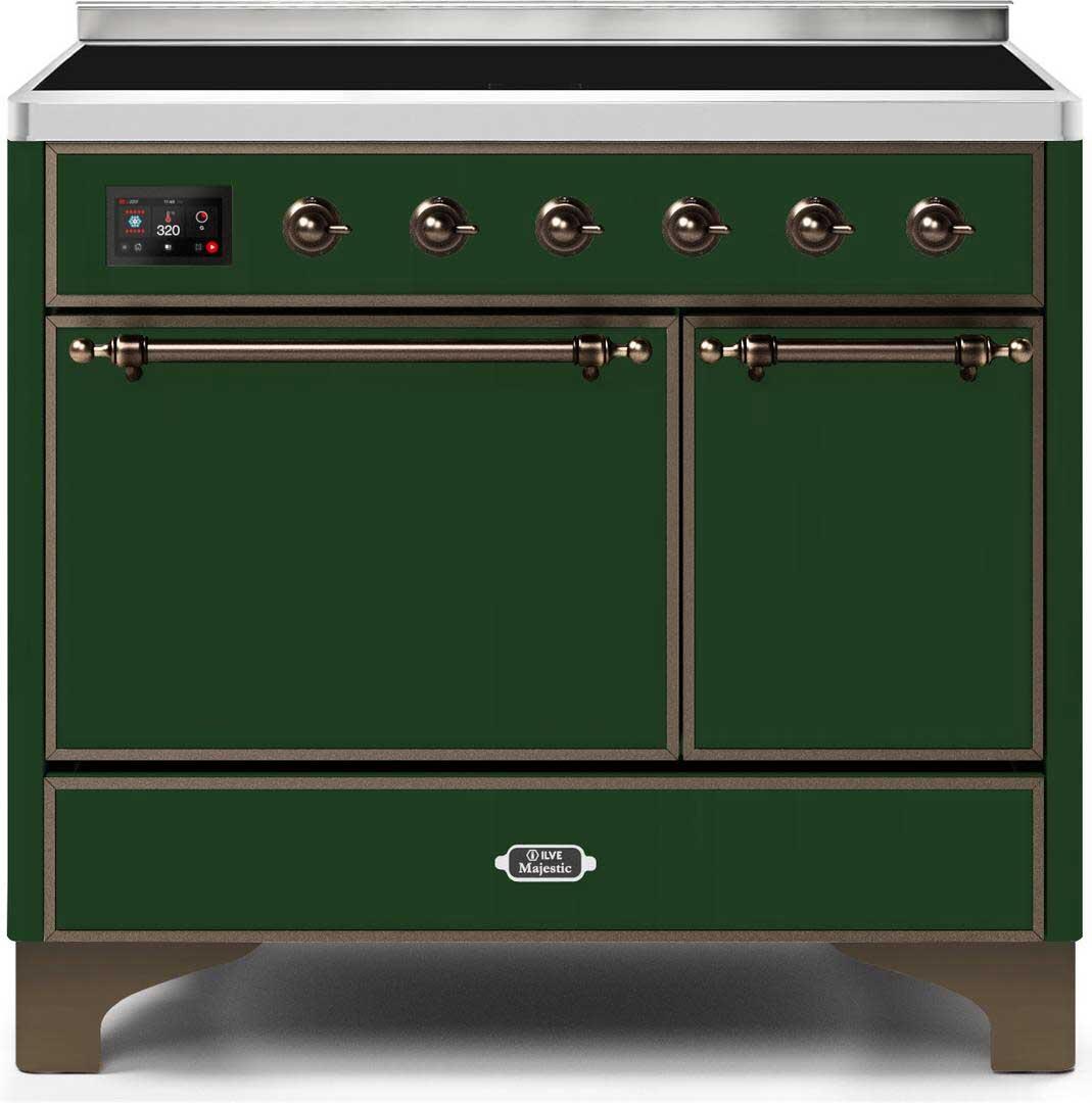 Ilve UMDI10QNS3EGB Majestic Ii 40 Inch Electric Freestanding Range In Emerald Green With Bronze Trim