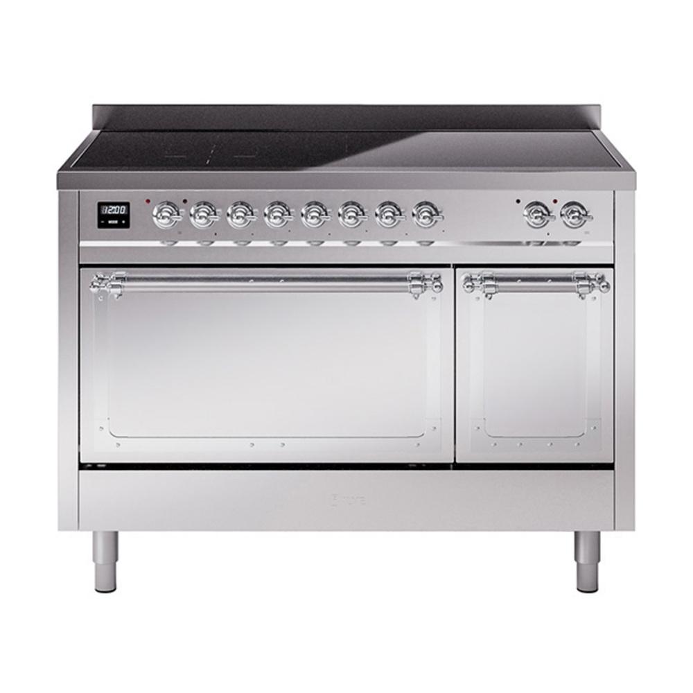 Ilve UNI486QNMPSSC Ilve Uni486Qnmpssc Nostalgie Ii Noblesse 48" Induction Range (Solid Door, Stainless Steel, Chrome)