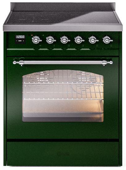 Ilve UPI304NMPEGC Nostalgie Ii 30 Inch Electric Freestanding Range In Emerald Green With Chrome Trim