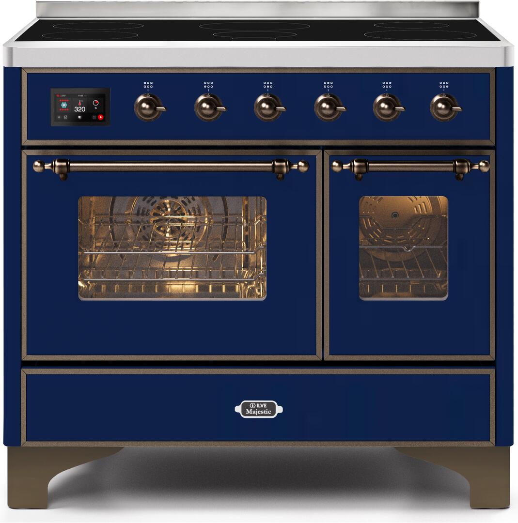 Ilve UMDI10NS3MBB Majestic Ii 40 Inch Electric Freestanding Range In Blue With Bronze Trim